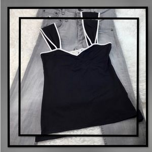 White House Black Market Black Camisole with White Trim